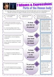 English Worksheet: 7 IDIOMS AND EXPRESSIONS ABOUT PARTS OF THE HUMAN BODY (5 Pages) with reading exercises and instructions