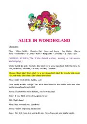 English Worksheet: ALICE IN WONDERLAND - script for a play