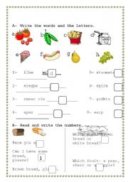 English Worksheet: foods and drinks