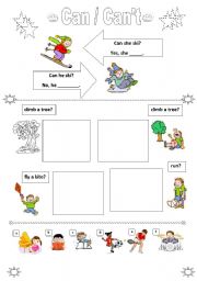 English Worksheet: Can or Cant for ability
