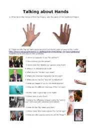 English Worksheet: Talking about Hands (Internet Lesson)