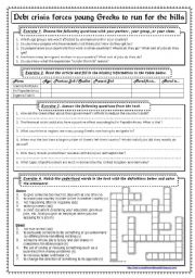 English Worksheet: Young Greeks and the debt crisis (reading)