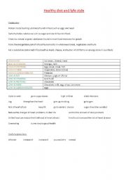 English Worksheet: conversation and writing useful words n2 (healthy diet and life style)