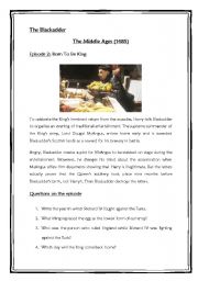 English Worksheet: The Blackadder. Middle Ages. Born to be King