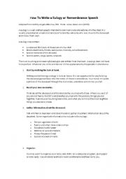 English worksheet: How to write a Eulogy or Remembrance Speech