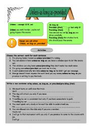 English Worksheet: Unless-as long as-provided