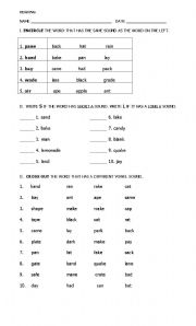 English worksheet: LONG AND SHORT SOUND OF VOWEL A