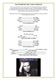 English Worksheet: Future Continuous-Every breath you take,song