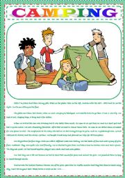 English Worksheet: CAMPING / HOBBIES