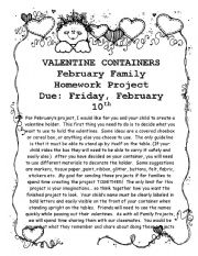 English Worksheet: Valentine Container Homework