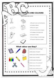 English Worksheet: school abjects and colours