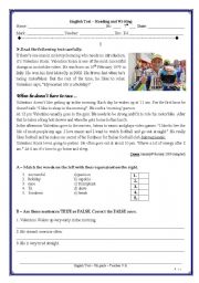 English Worksheet: Test 7th - Valentino Rossi´s daily routine