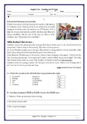 English Worksheet: Test 7th - Valentino Rossis daily routine