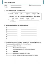 English Worksheet: PROCEDURE TEXT HOW TO MAKE SAUSAGE ROLL