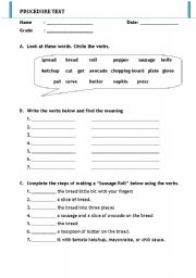 English worksheet: PROCEDURE TEXT HOW TO MAKE SAUSAGE ROLL