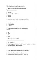 English Worksheet: Gingerbread Baby Comprehension
