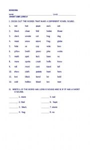 English Worksheet: LONG AND SHORT SOUND OF VOWEL O