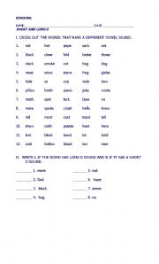 English worksheet: LONG AND SHORT SOUND OF VOWEL O