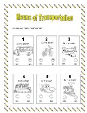 English Worksheet: MEANS OF TRANSPORTATION