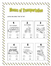 English Worksheet: MEANS OF TRANSPORTATION