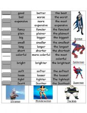 English Worksheet: Super heroes comparitives
