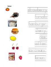 English worksheet: Various Foods Writing practice sheet