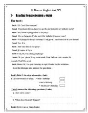 English Worksheet: test for tun pupils(7th level)