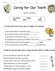 English Worksheet: Caring For our Teeth Worksheet