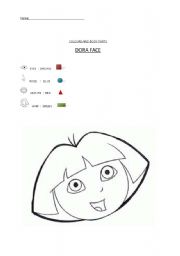 English worksheet: Doras Face. Colours and face parts.