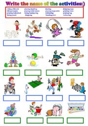 English Worksheet: writing the name of  leisure time activities