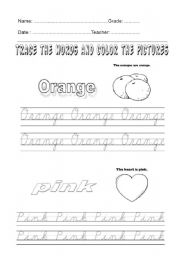 English Worksheet: Practicing the colors by tracing the words2