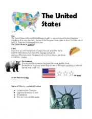 English Worksheet: The United States reading with true/false activity