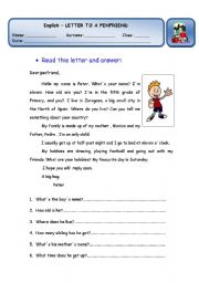 English Worksheet: Letter to a penfriend