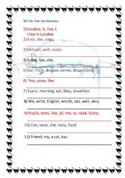 English worksheet: Write the sentences 