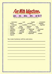 English Worksheet: Adjective Prefix Quiz