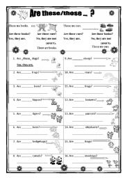 English Worksheet: Are these/those ...? Demonstratives (plural): questions, short answeres.