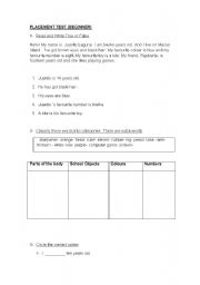 English Worksheet: PLACEMENT TEST