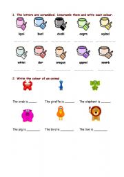 English Worksheet: Colours and school objects