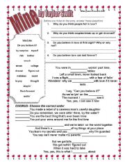 English Worksheet: Mine by Taylor Swift