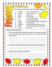 English Worksheet: Firework Katy Perry (follow up questions)