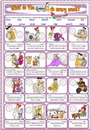 English Worksheet: Present simple routine and time with the Flinstones