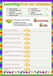 English Worksheet: Learning from our mistakes  - using a correction code  (Context:  Daily Routine)