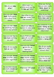 English Worksheet: Phrasal Verbs - Question Cards