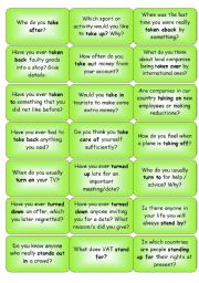 Phrasal Verbs - Question Cards - ESL worksheet by Petpet