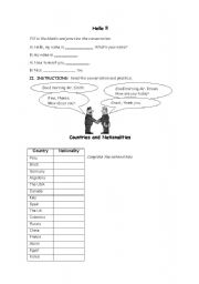 English worksheet: VERB TO BE-NATIONALITIES-JOBS