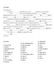 English worksheet: Love Letter Mad Lib