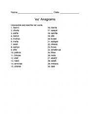 English Worksheet:  EA anagrams