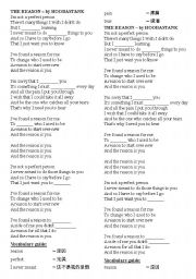 English worksheet: THE REASON  by HOOBASTANK