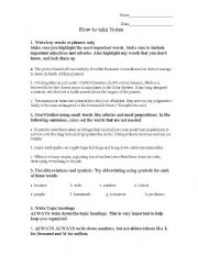 English worksheet: taking notes