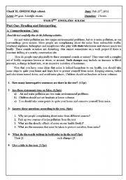 English Worksheet: second term english exam (third year)